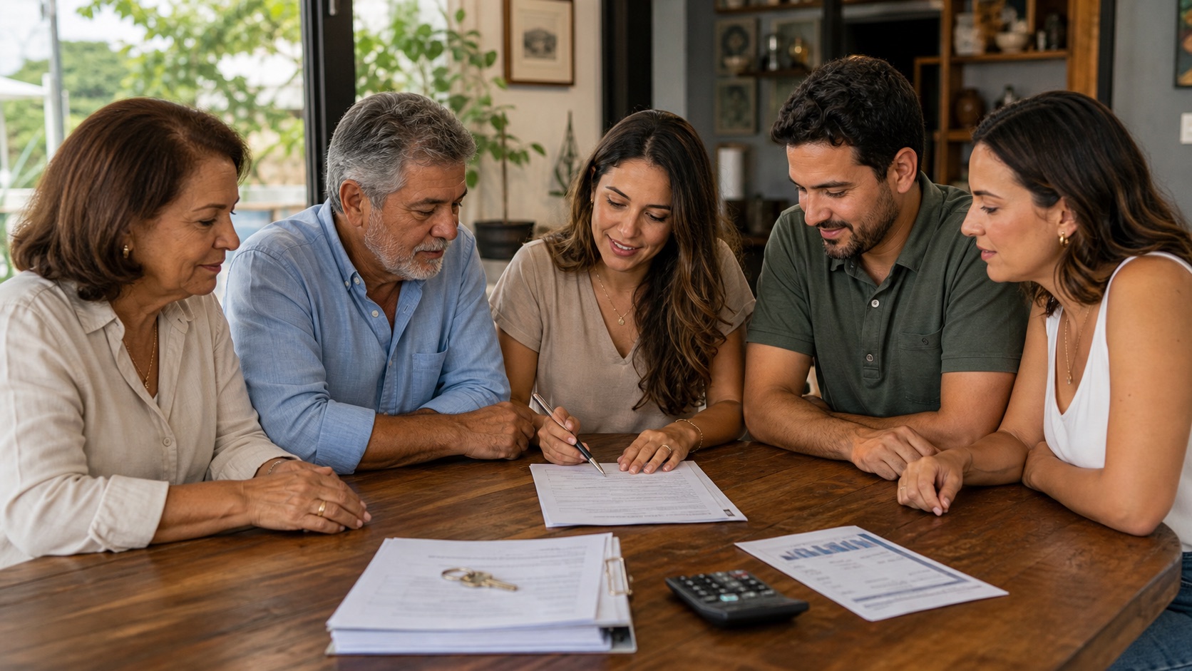 Família brasileira organizando doação de imóvel em vida